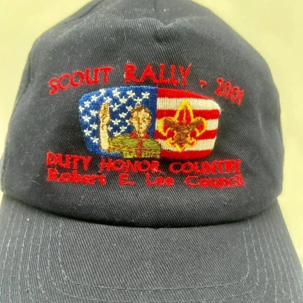 Vintage‎ Y2K Boy Scout Rally Hat Robert E Lee Council Adjustable USA Navy Blue